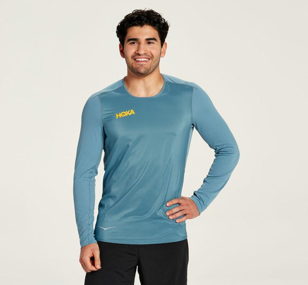 Men Tops | HOKA ONE ONE Wind Shirt Provincial Blue