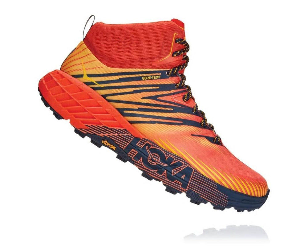 Men Trail Running | HOKA ONE ONE Speedgoat Mid GORE-TEX 2 Mandarin Red / Gold Fusion