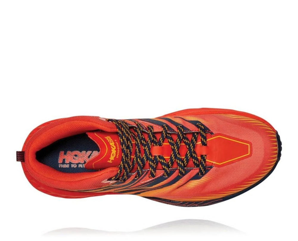 Men Trail Running | HOKA ONE ONE Speedgoat Mid GORE-TEX 2 Mandarin Red / Gold Fusion