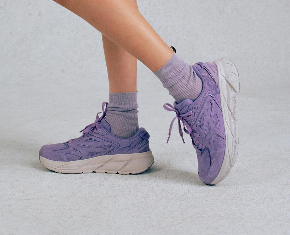 Men/Women Road Running | HOKA ONE ONE All Gender Clifton L Suede Chalk Violet / Lilac Ash