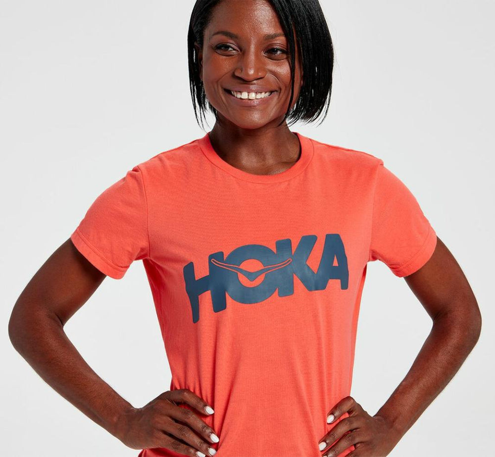 Women Tops | HOKA ONE ONE Brand Tee Hot Coral