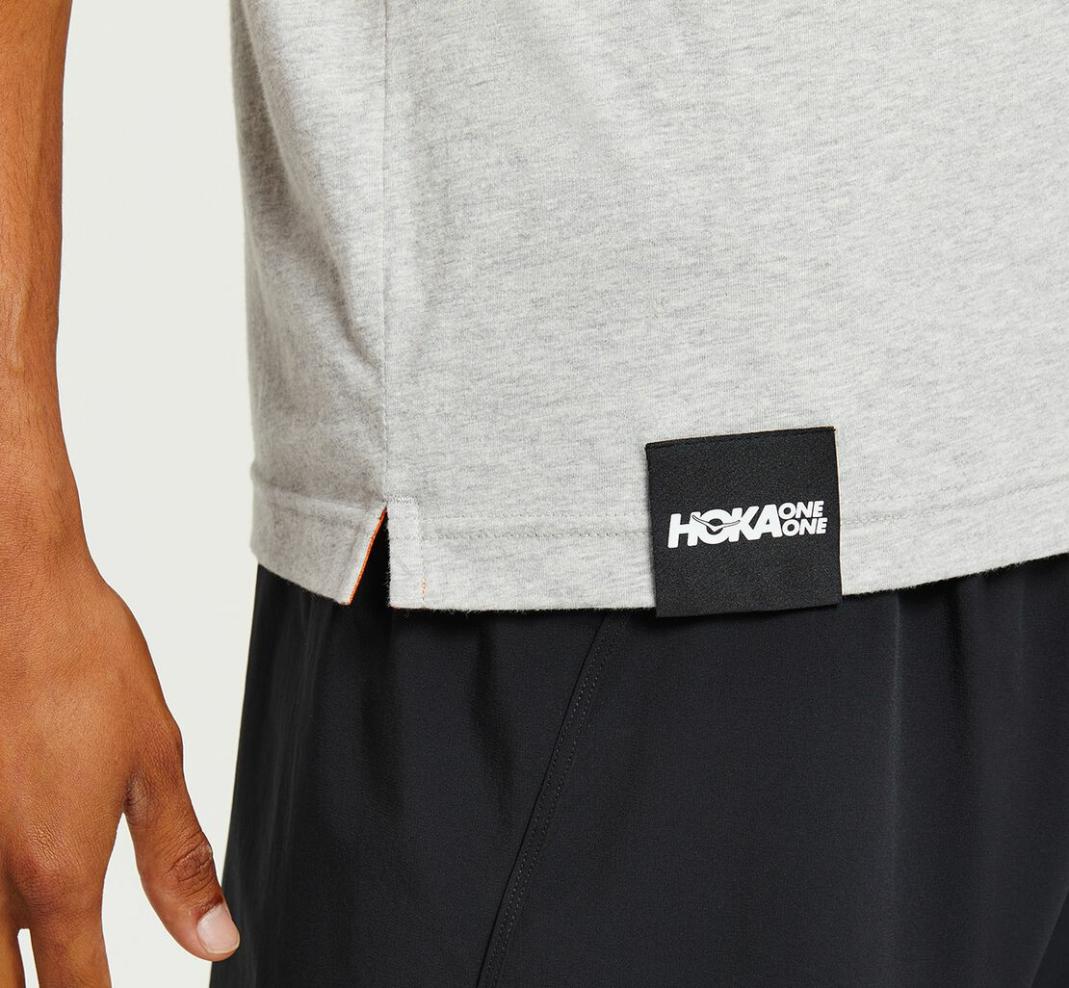Men Tops | HOKA ONE ONE Brand Tee Heather Grey / Persimmon Orange