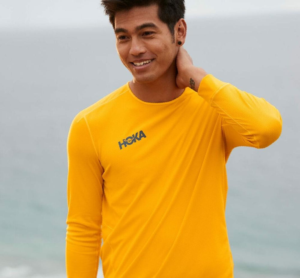 Men Tops | HOKA ONE ONE Performance 3/4 Sleeve Saffron