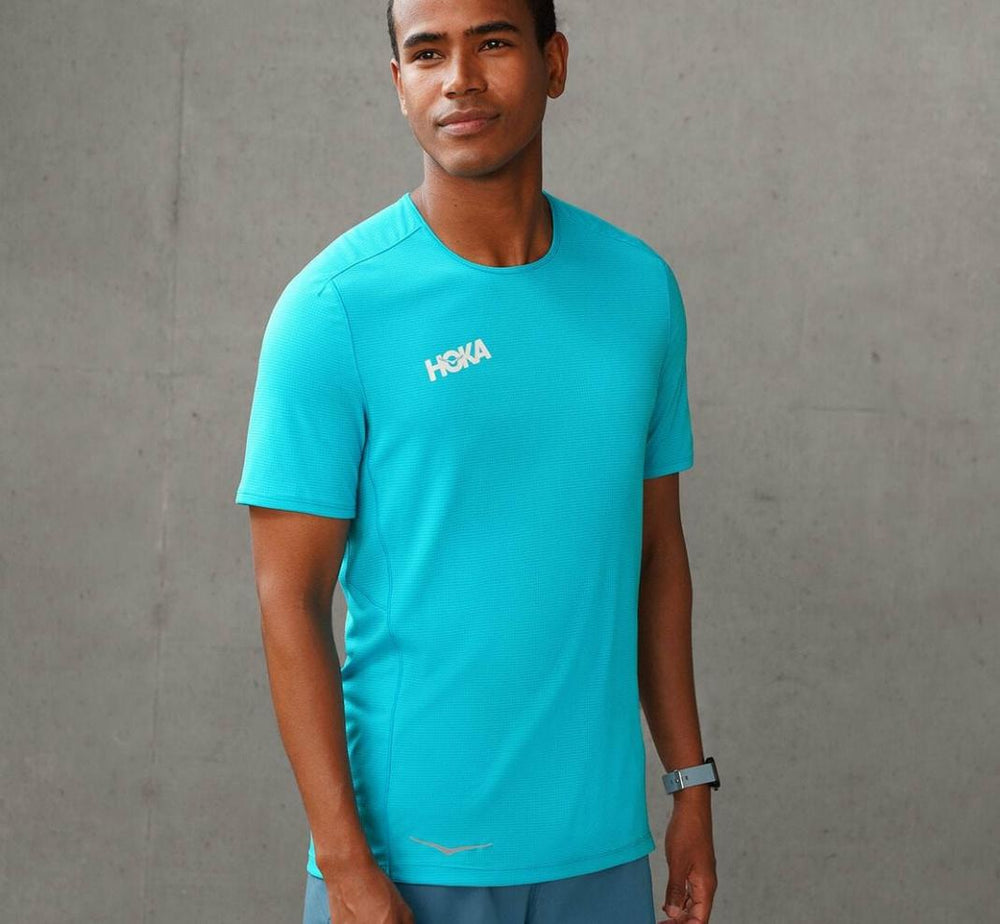 Men Tops | HOKA ONE ONE Performance Short Sleeve Scuba Blue