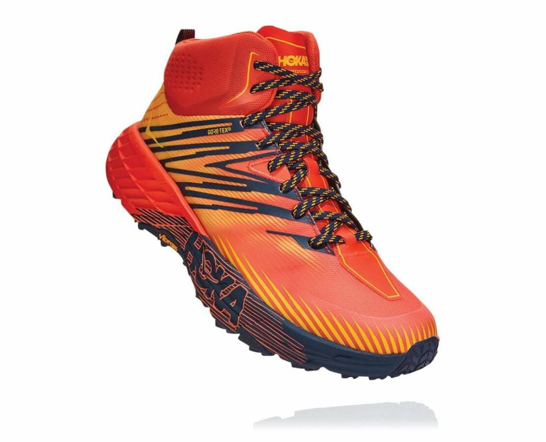 Men Trail Running | HOKA ONE ONE Speedgoat Mid GORE-TEX 2 Mandarin Red / Gold Fusion