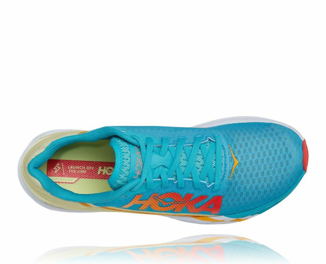 Men/Women Road Running | HOKA ONE ONE All Gender Rocket X Scuba Blue / Luminary Green