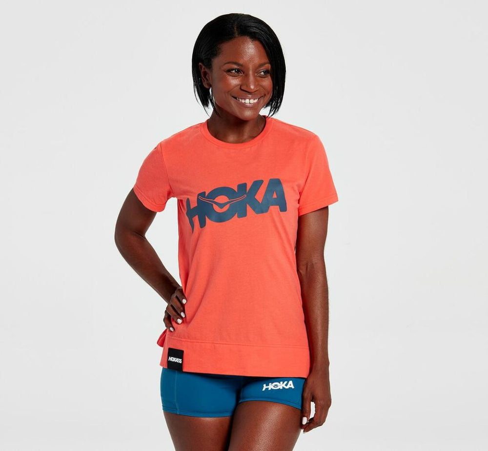 Women Tops | HOKA ONE ONE Brand Tee Hot Coral