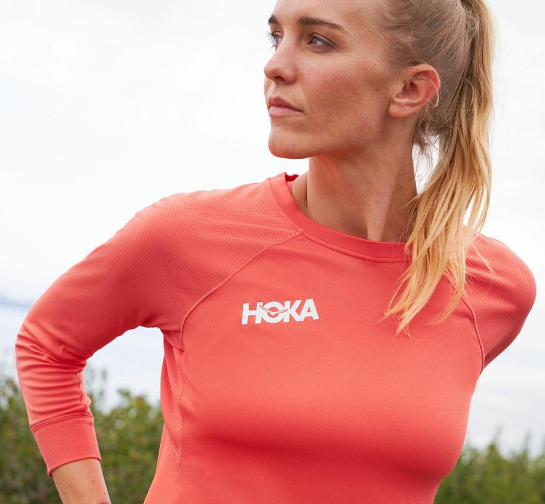 Women Tops | HOKA ONE ONE Performance 3/4 Sleeve Hot Coral