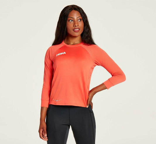 Women Tops | HOKA ONE ONE Performance 3/4 Sleeve Hot Coral