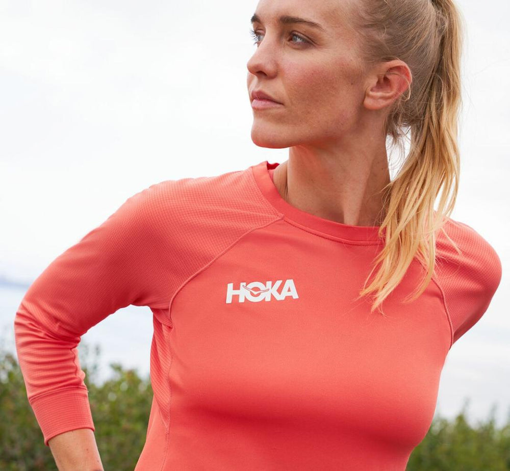 Women Tops | HOKA ONE ONE Performance 3/4 Sleeve Hot Coral