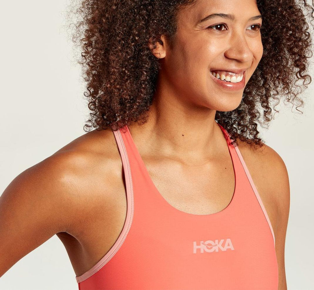 Women Tops | HOKA ONE ONE Performance Sports Bra Hot Coral / Rosette